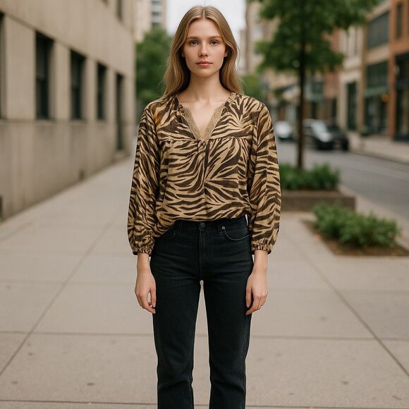 Camo Blouse with Cami Size Large NEW Balloon Sleeve  Women's  ZAC & RACHEL - Picture 1 of 11